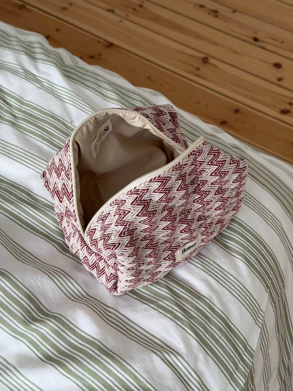 Honey lille toilettaske med mønster - Beige/rød