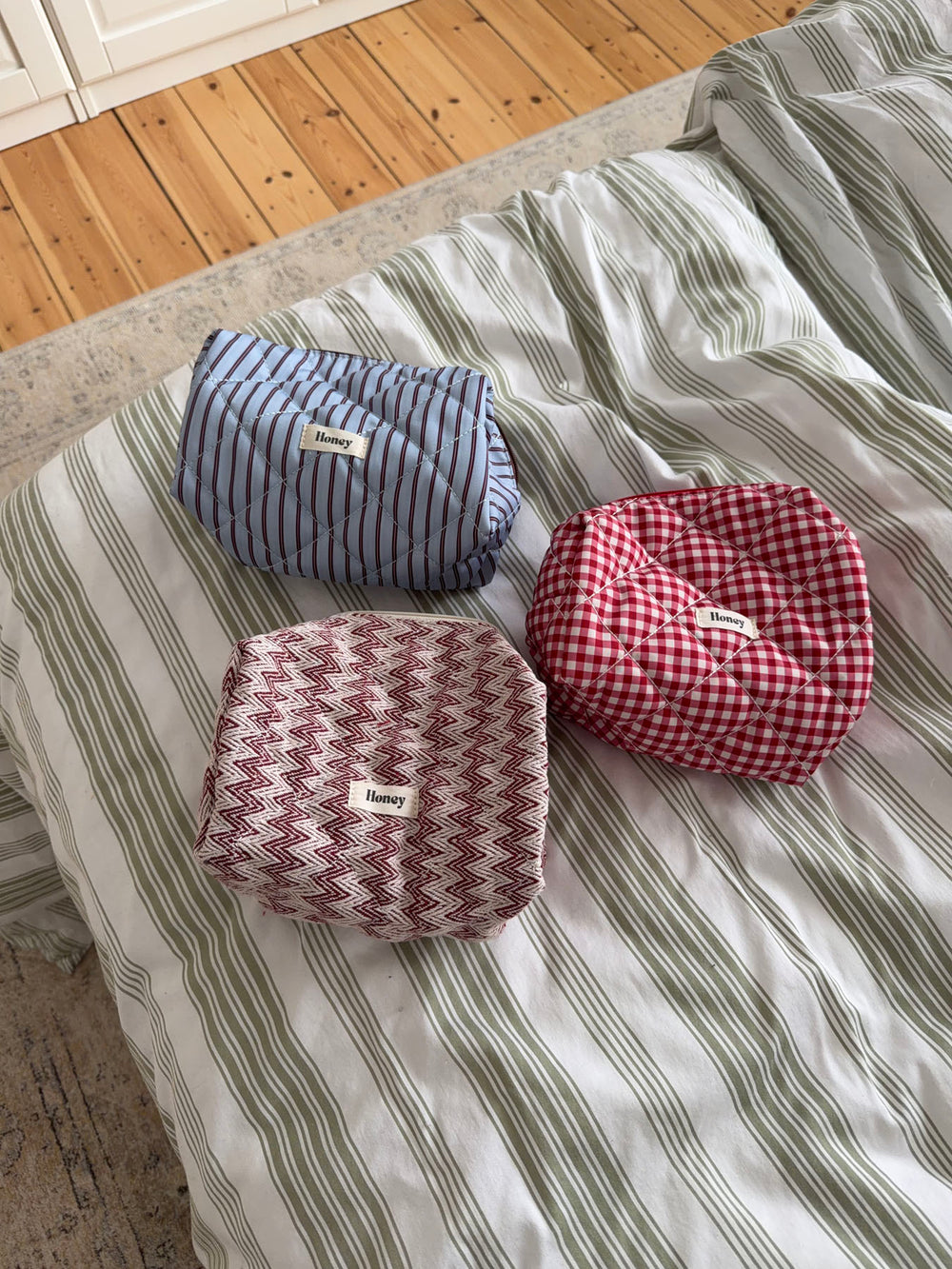 Honey lille toilettaske med mønster - Beige/rød