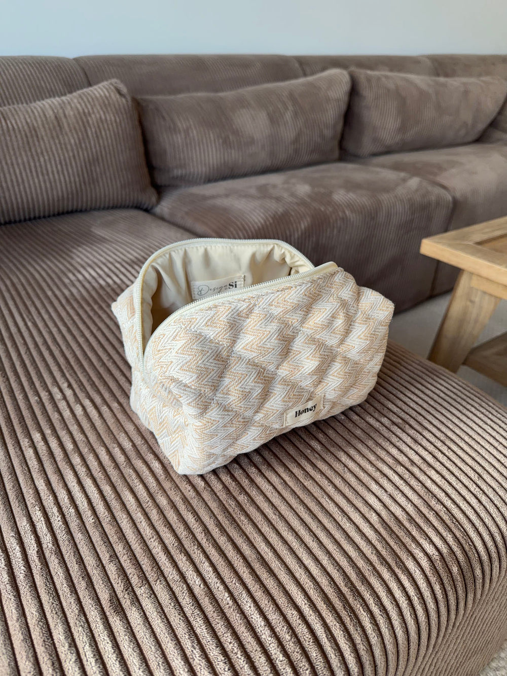 Honey lille toilettaske med mønster - Beige