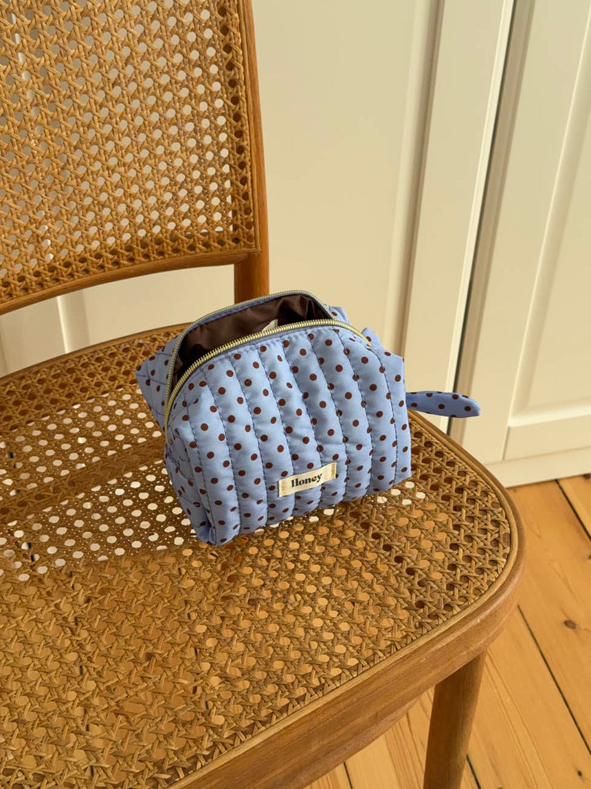 Honey lille toilettaske med prikker - Blå/brun