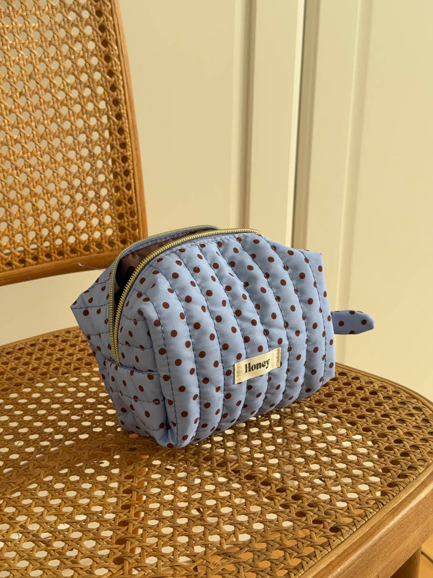 Honey lille toilettaske med prikker - Blå/brun