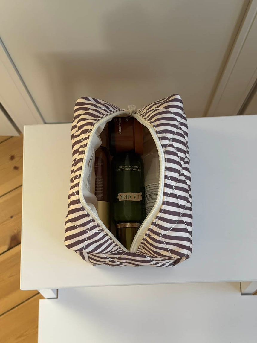 Honey lille toilettaske med striber - Beige/brun