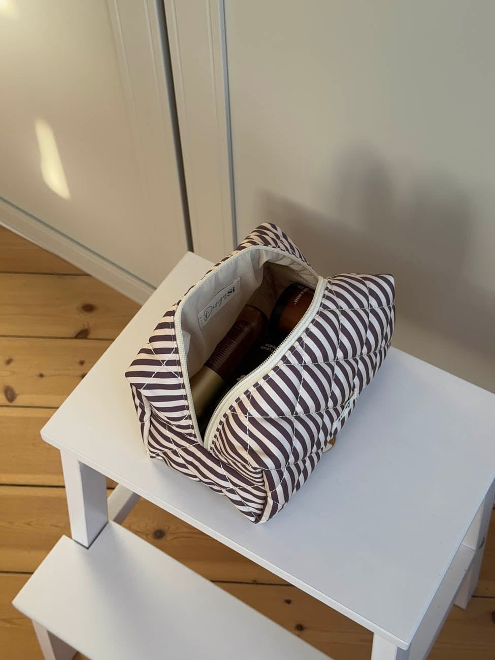 Honey lille toilettaske med striber - Beige/brun