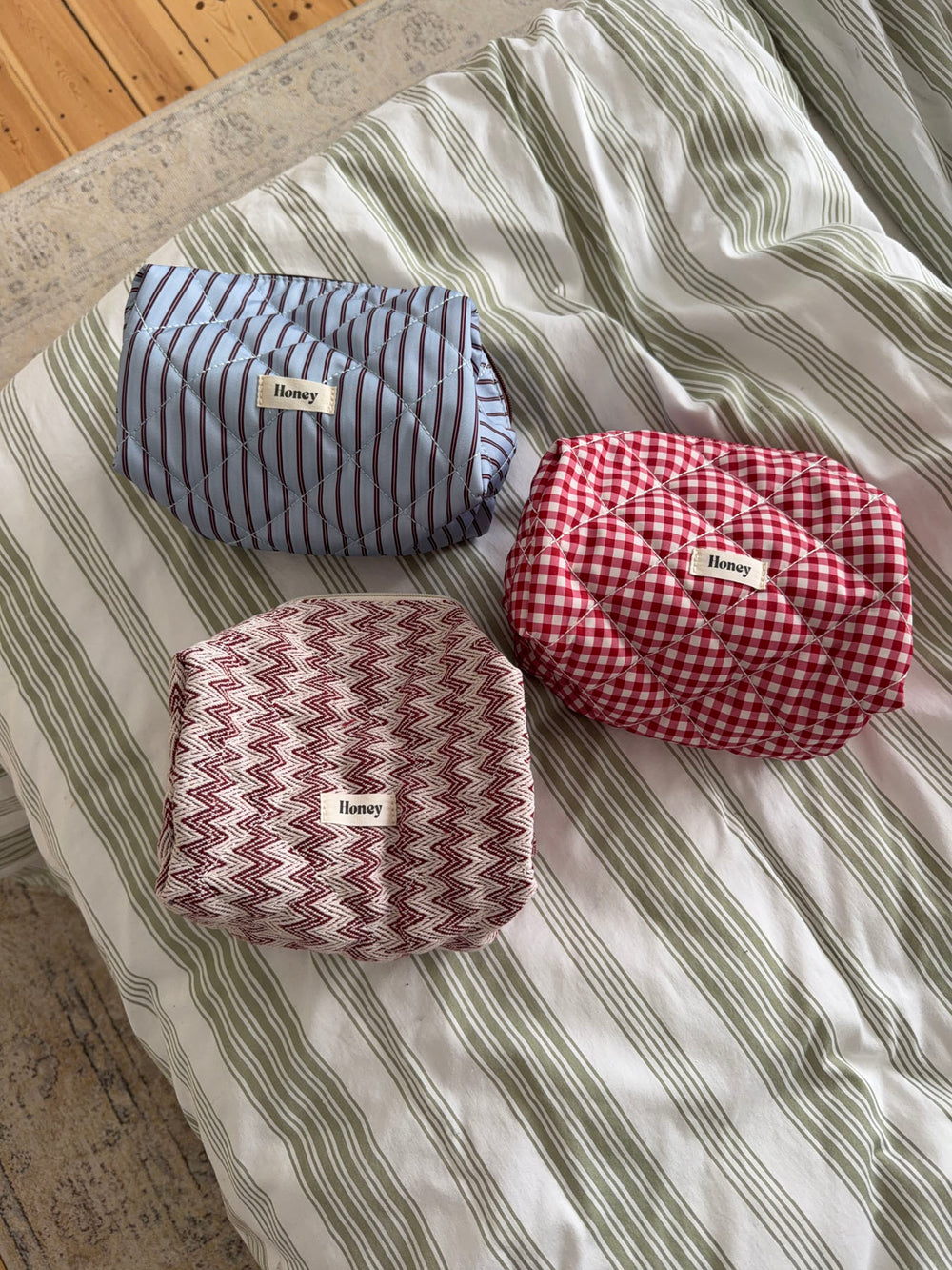 Honey lille toilettaske med striber - Blå/brun