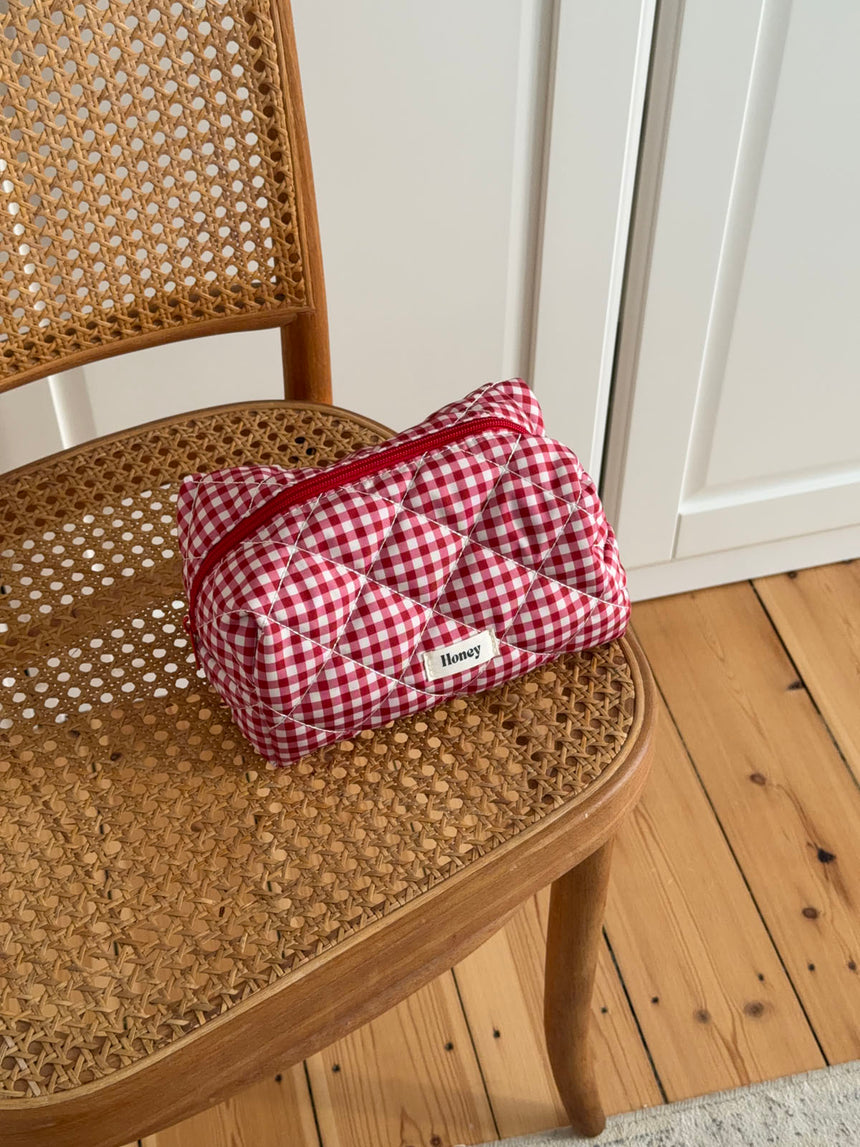 Honey lille toilettaske med tern - Hvid/rød