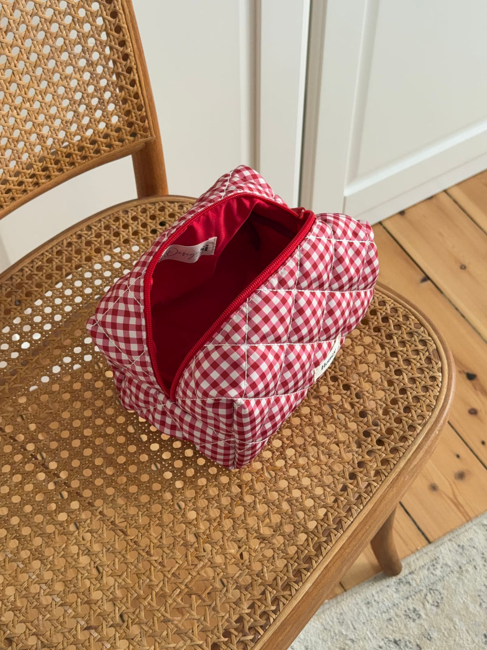 Honey lille toilettaske med tern - Hvid/rød