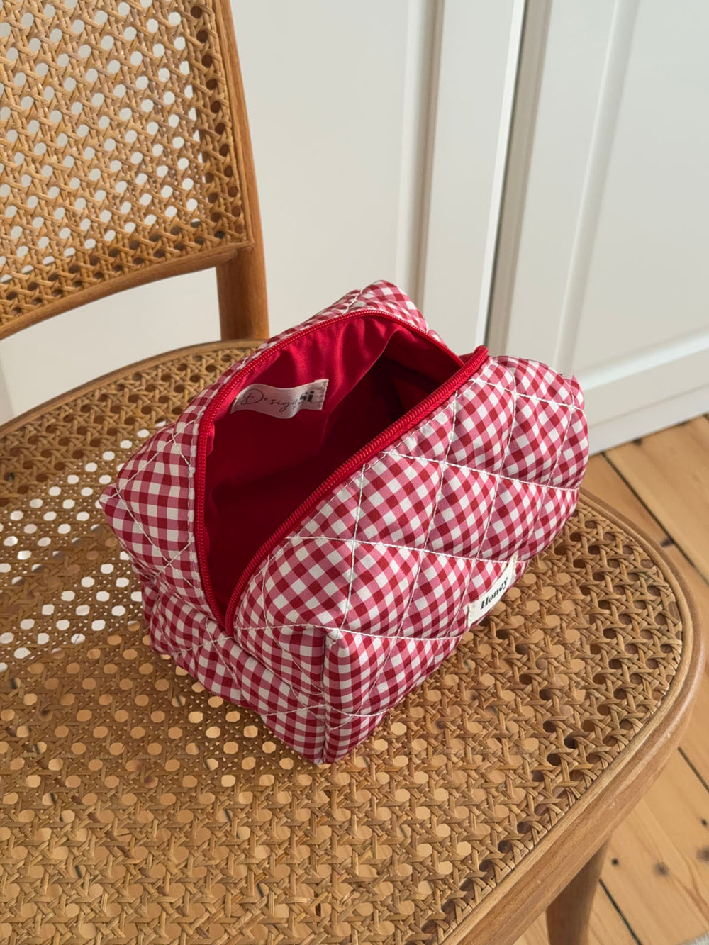 Honey lille toilettaske med tern - Hvid/rød