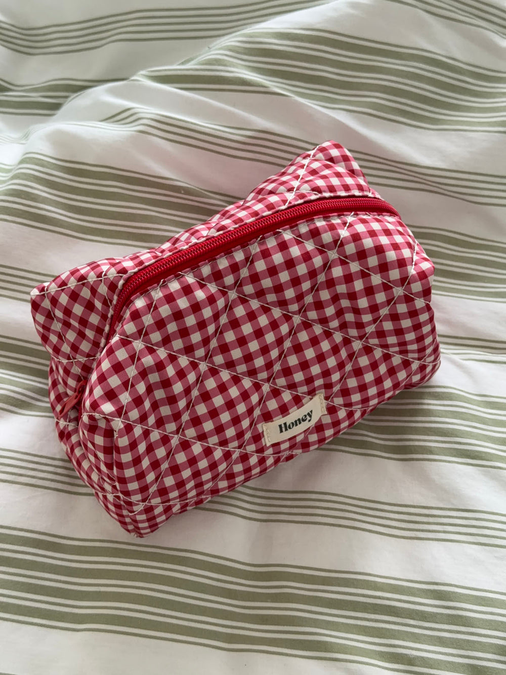 Honey lille toilettaske med tern - Hvid/rød
