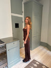 Laila maxi satin kjole - Brun
