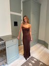 Laila maxi satin kjole - Brun