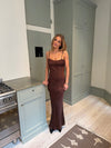 Laila maxi satin kjole - Brun