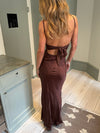 Laila maxi satin kjole - Brun