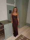Laila maxi satin kjole - Brun