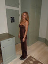 Laila maxi satin kjole - Brun