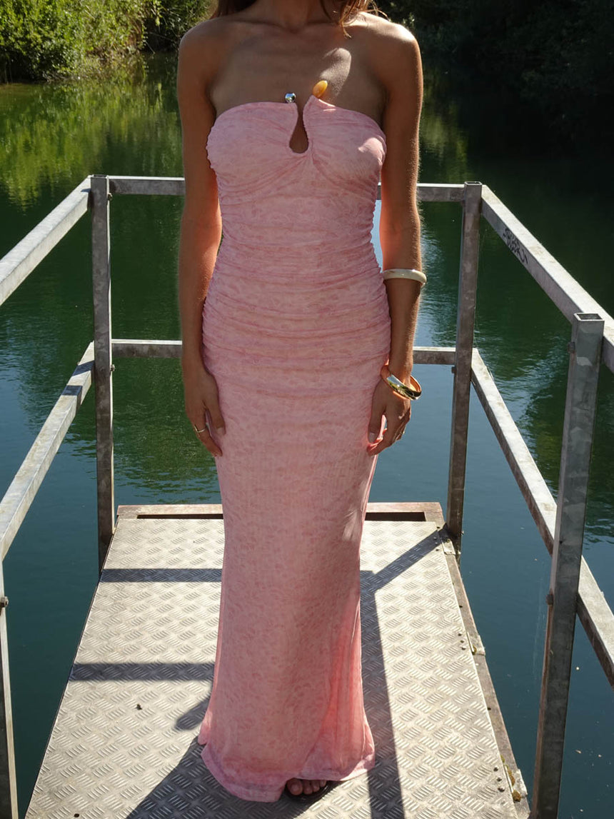 Darcy maxi kjole med mønster - Pink