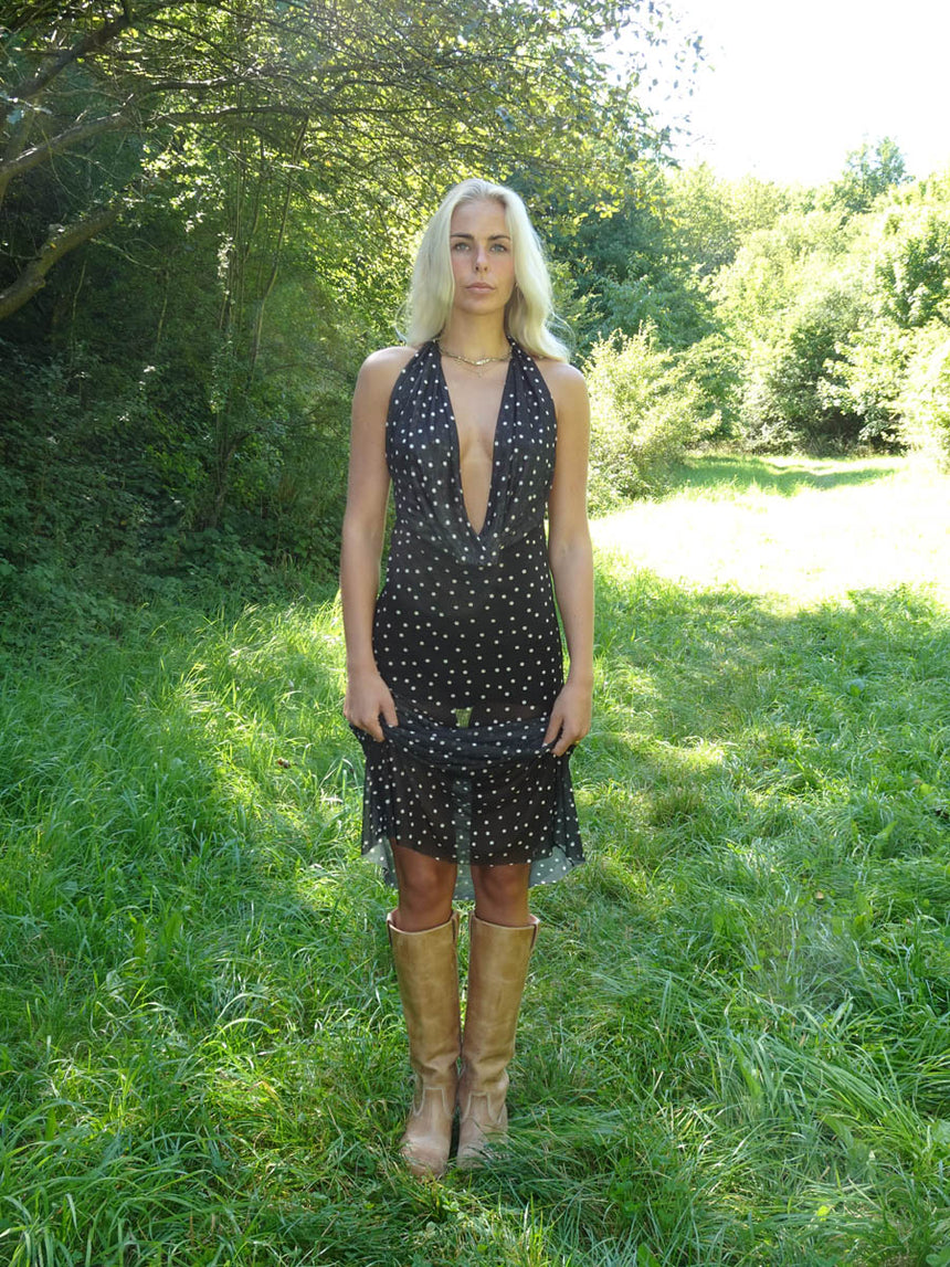 Lilli maxi kjole med polka prikker - Sort