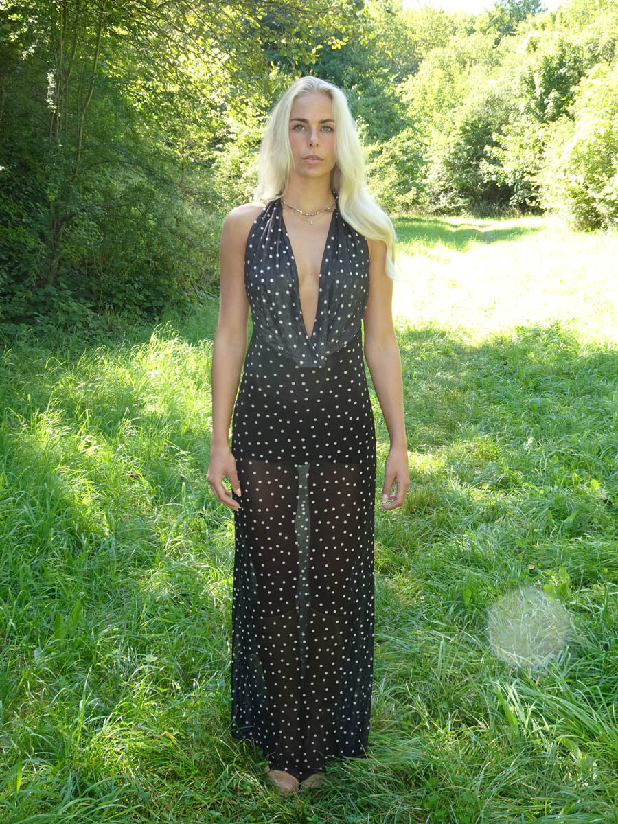 Lilli maxikjole med polkaprikker - Sort