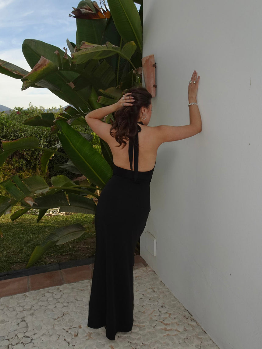 Favo maxikjole med perler - Sort