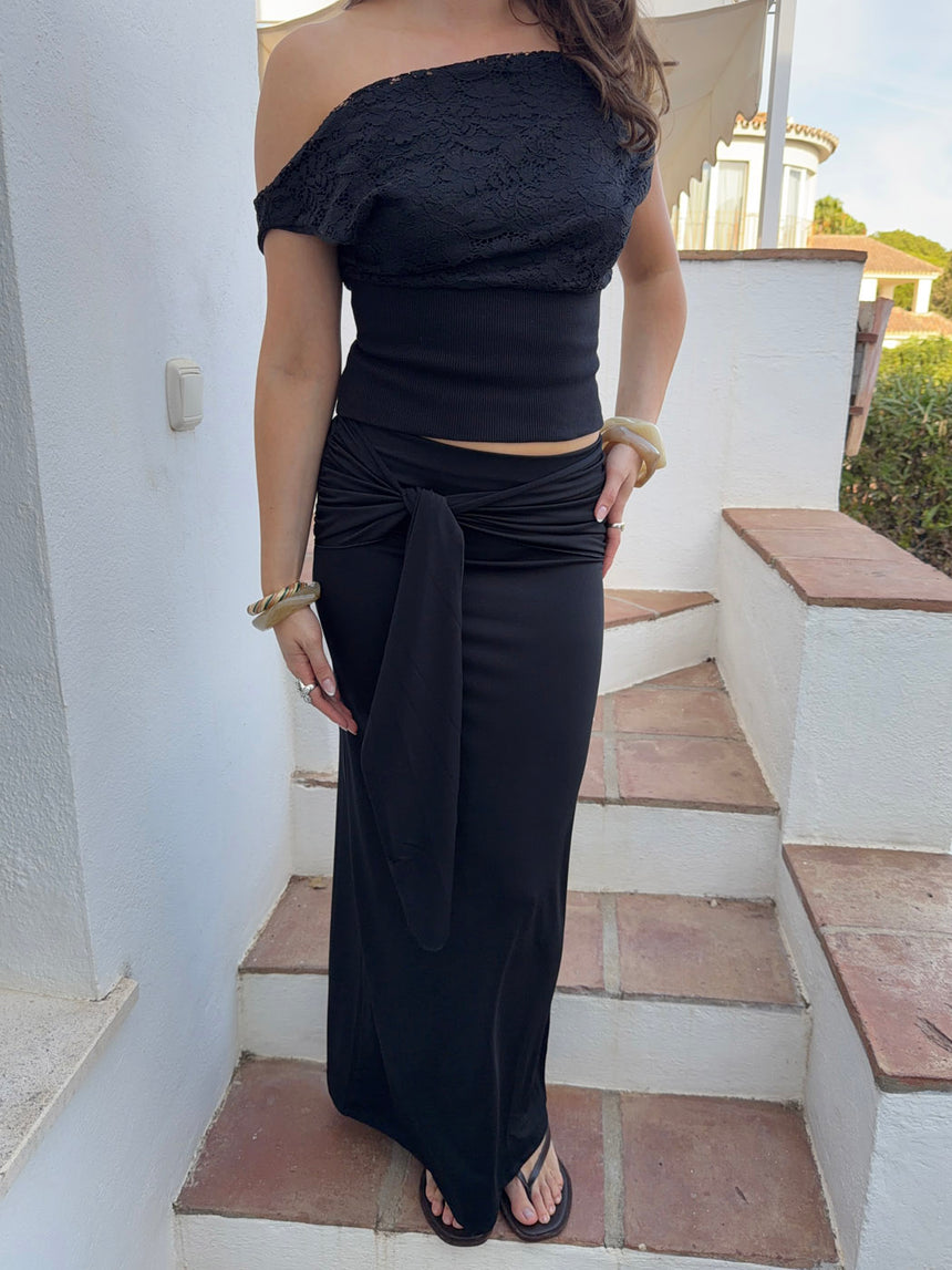 Stella maxinederdel med bindebånd - Sort