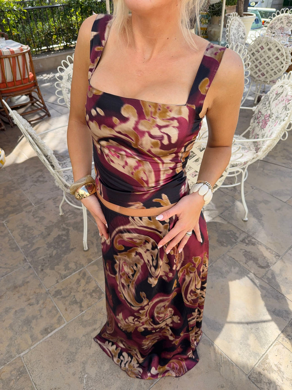 Latilde maxi nederdel med print - Sort/beige/lilla