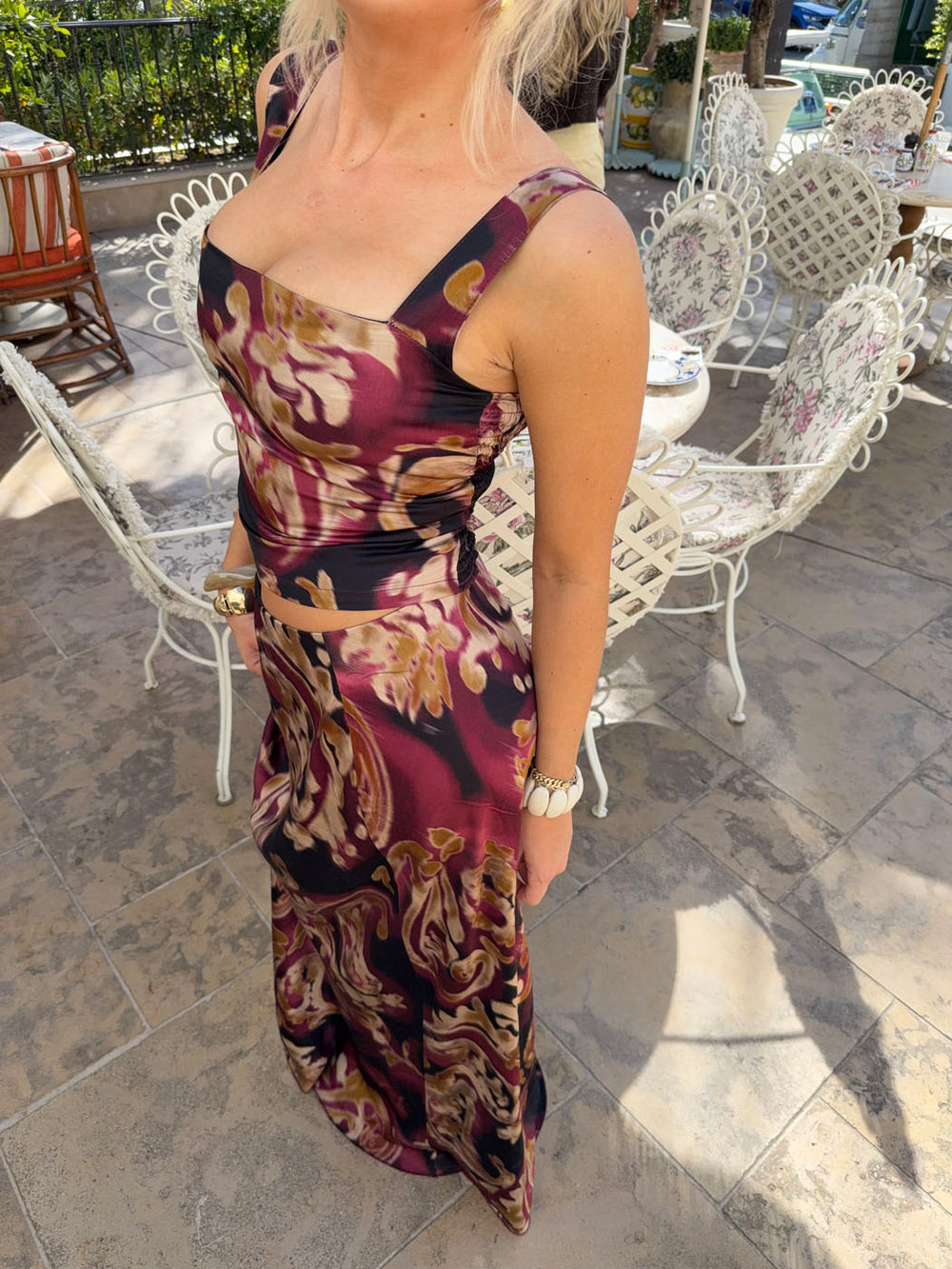 Latilde maxi nederdel med print - Sort/beige/lilla