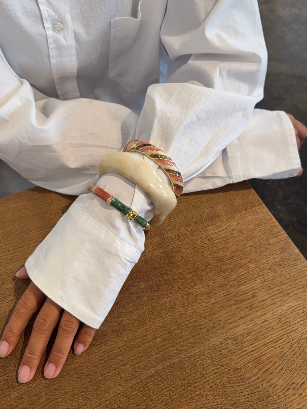 Armbånd med striber - Grøn/lyserød/rosa/guld