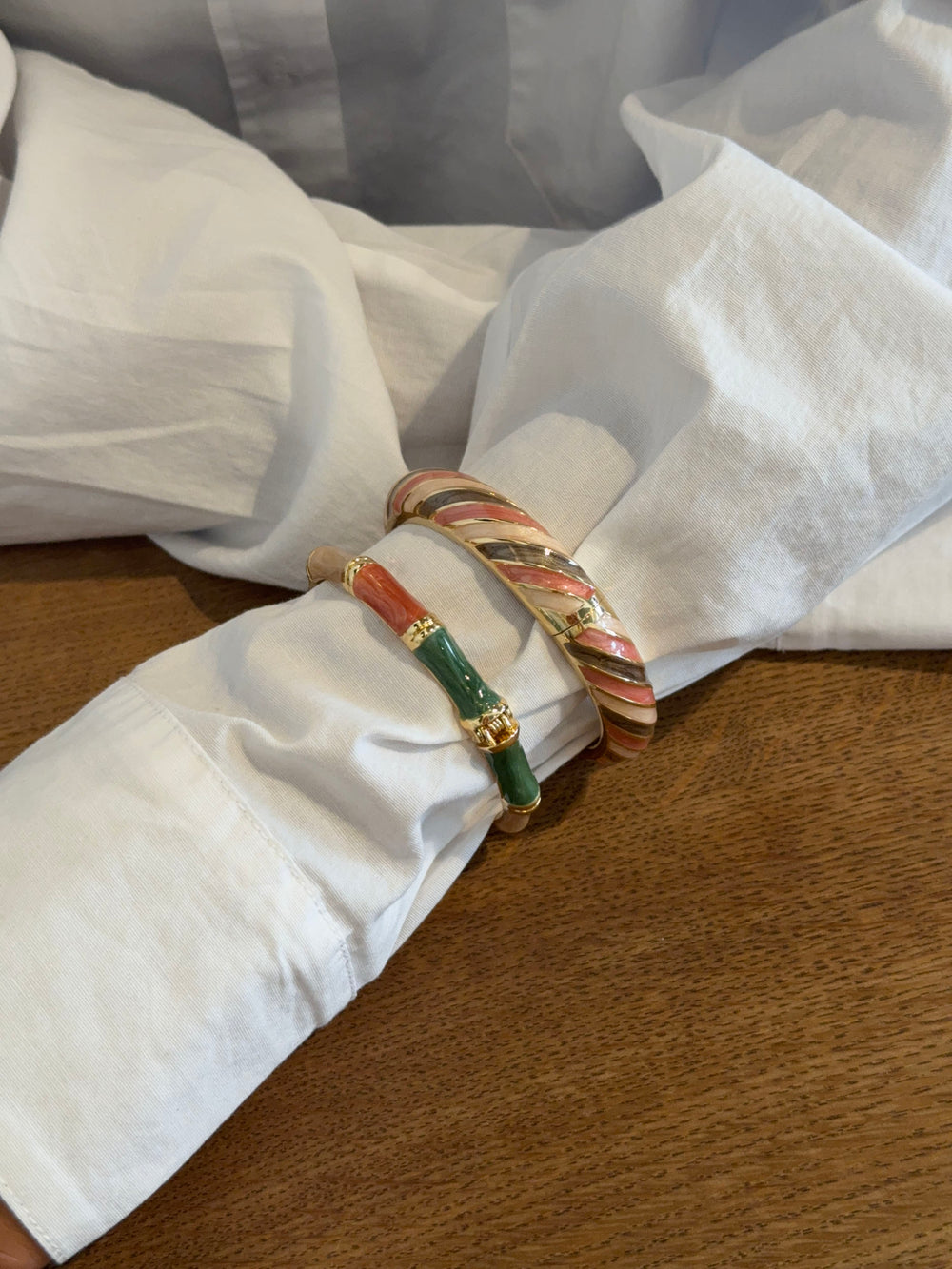 Armbånd med striber - Grøn/lyserød/rosa/guld