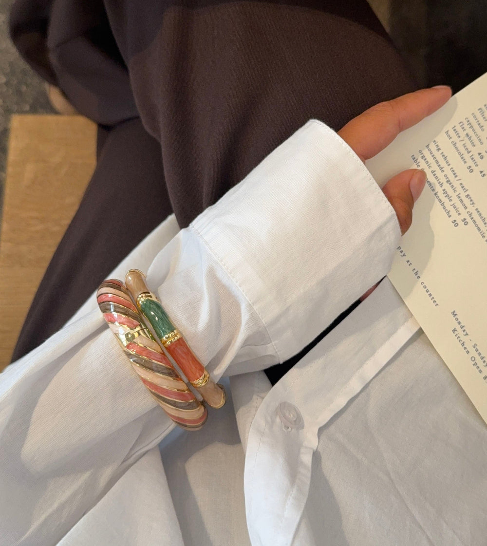Armbånd med striber - Grøn/lyserød/rosa/guld