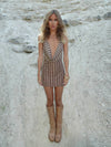Sabi mesh kjole med striber - Brun/cream