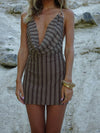 Sabi mesh kjole med striber - Brun/cream