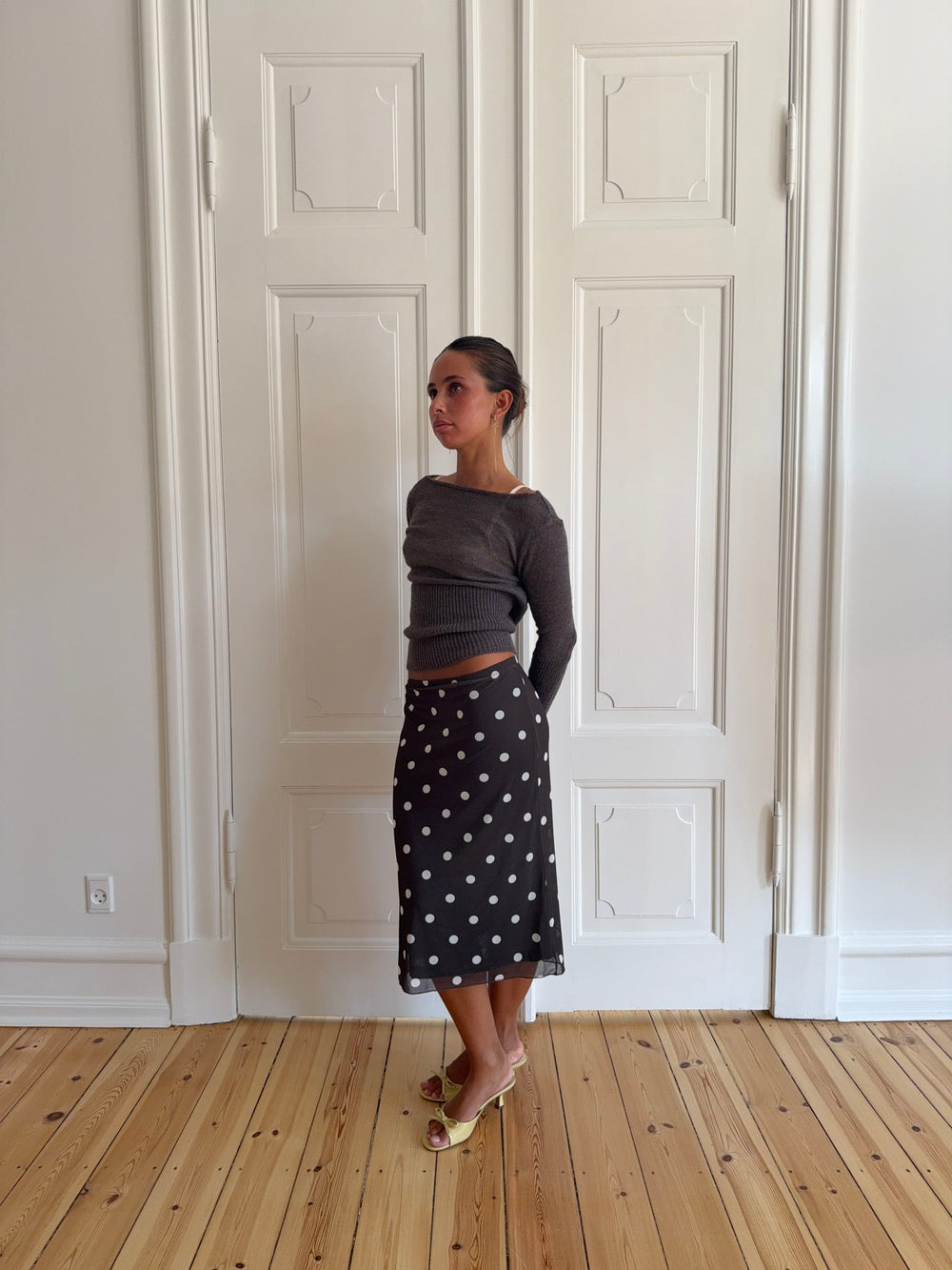 Daniella mesh nederdel med polka prikker - Brun/hvid