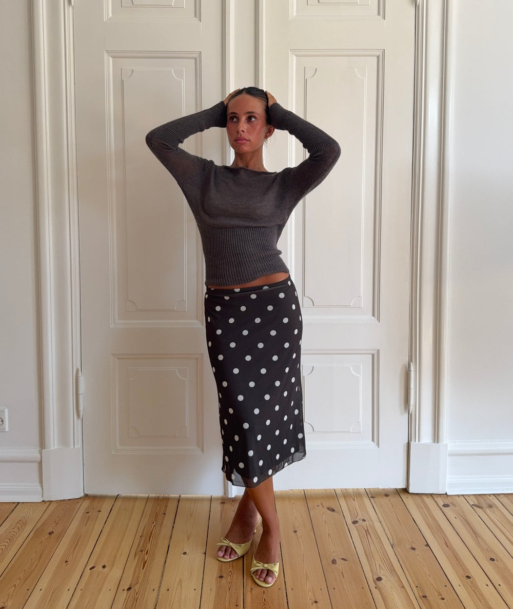 Daniella mesh nederdel med polka prikker - Brun/hvid