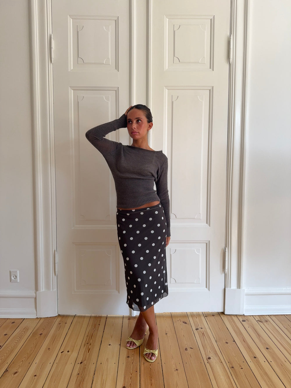 Daniella mesh nederdel med polka prikker - Brun/hvid