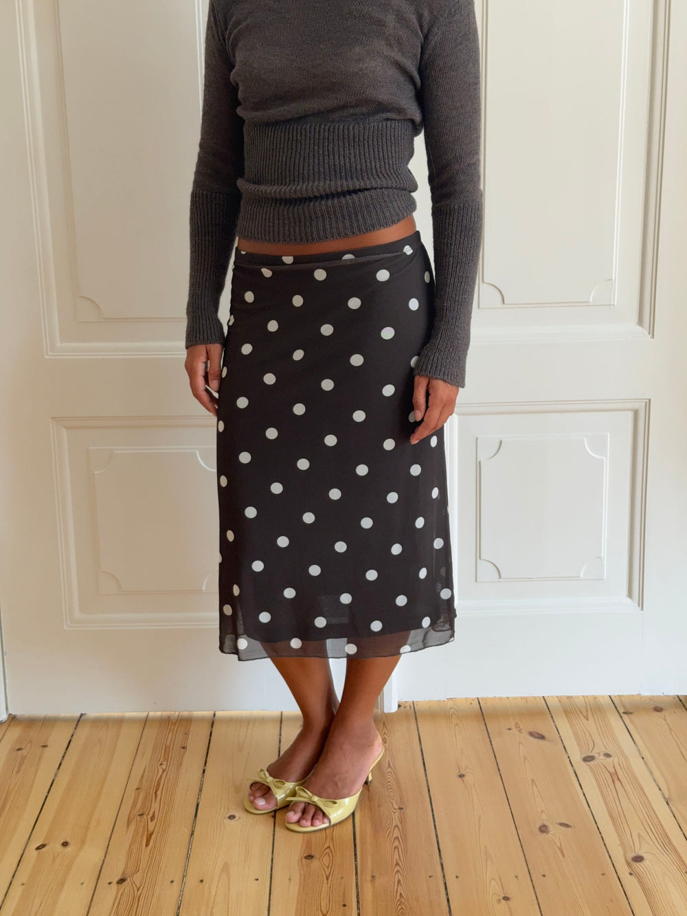 Daniella mesh nederdel med polka prikker - Brun/hvid