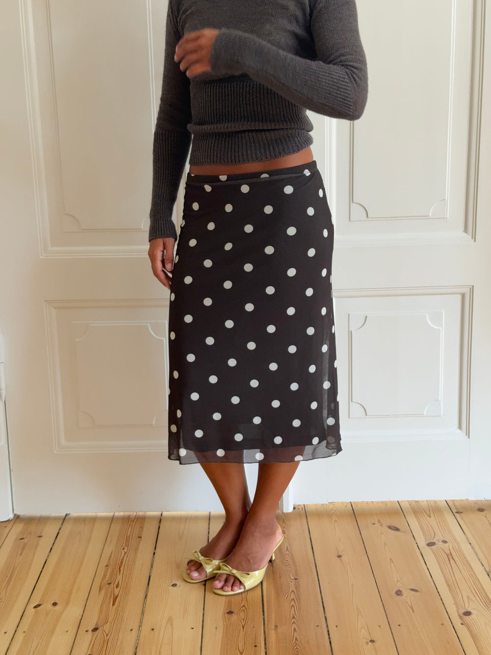 Daniella mesh nederdel med polka prikker - Brun/hvid