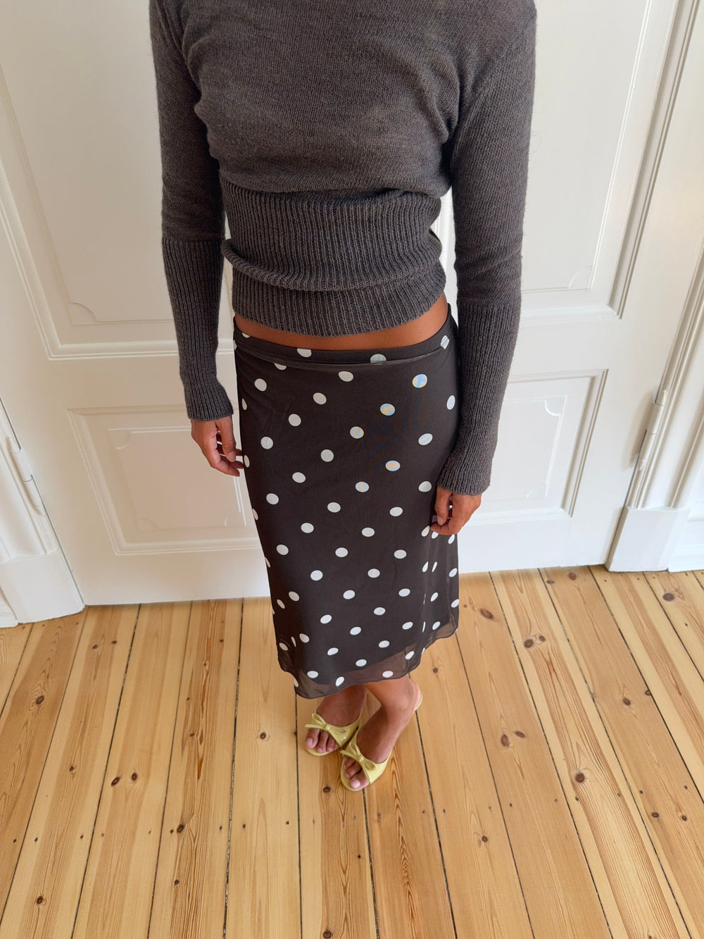 Daniella mesh nederdel med polka prikker - Brun/hvid