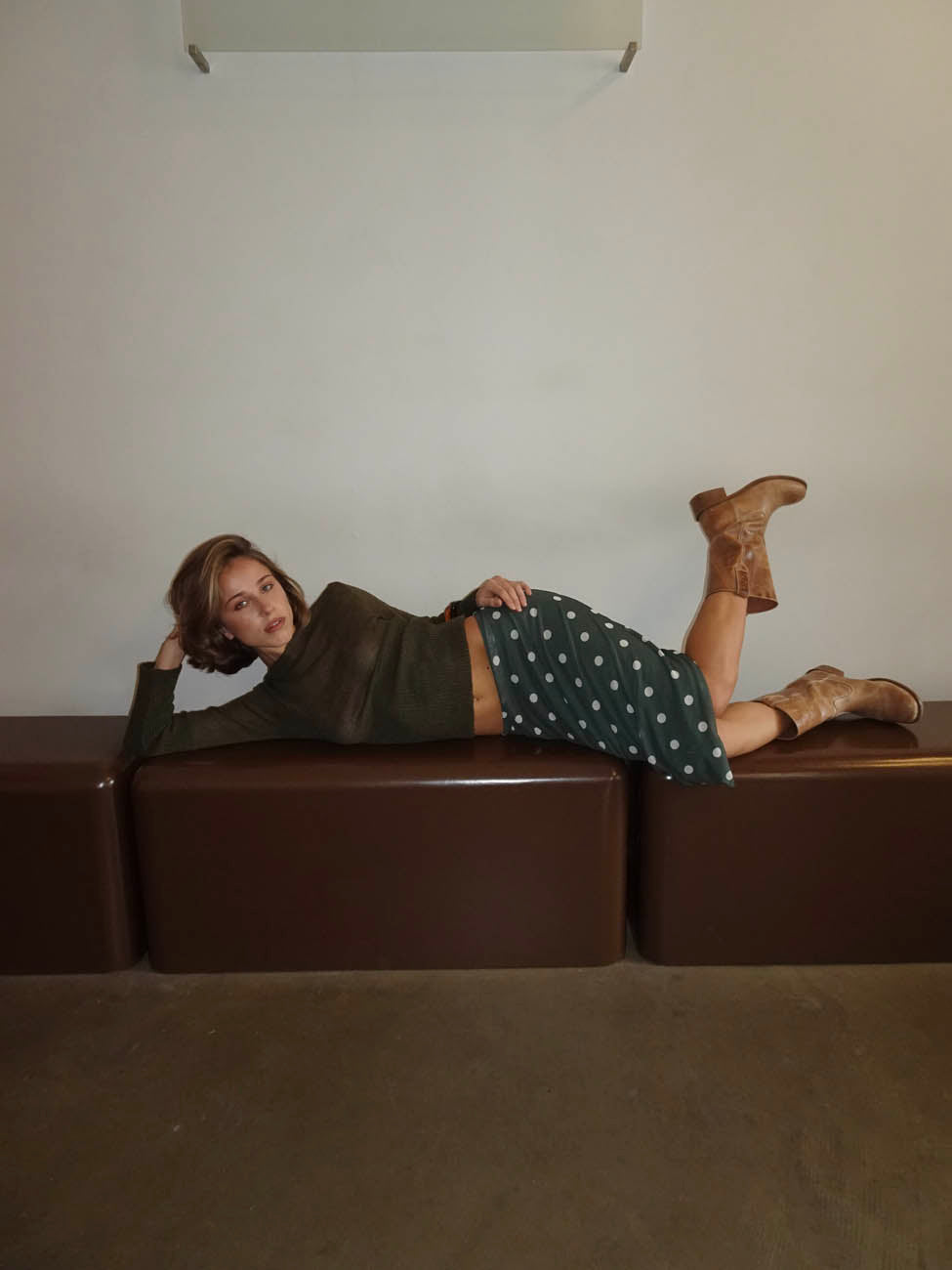 Nielsine mesh nederdel med polka prikker - Kaki/hvid