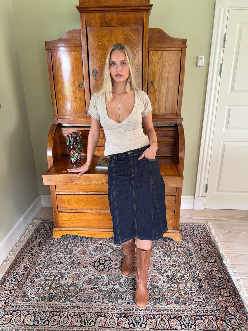Britta midinederdel - Mørk denim