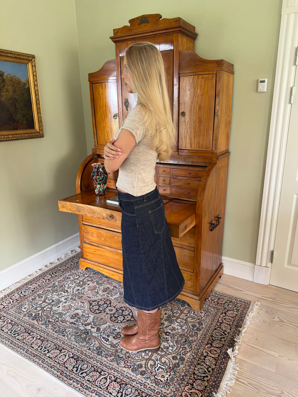 Britta midinederdel - Mørk denim