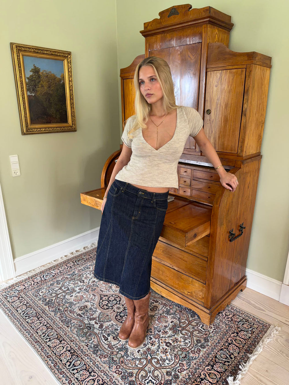 Britta midinederdel - Mørk denim