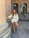 Alette mini shorts med striber - Hvid/gul