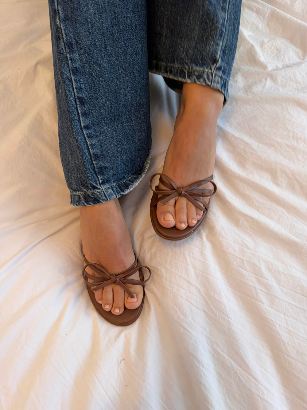 Anna mules med sløjfedetalje - Brun