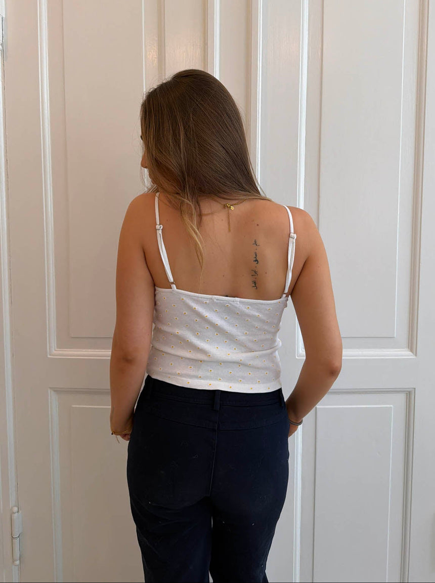 Luliane nattop med blomster - Hvid/gul