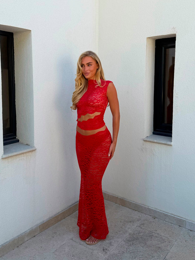 Marisol nederdel i blonde - Rød