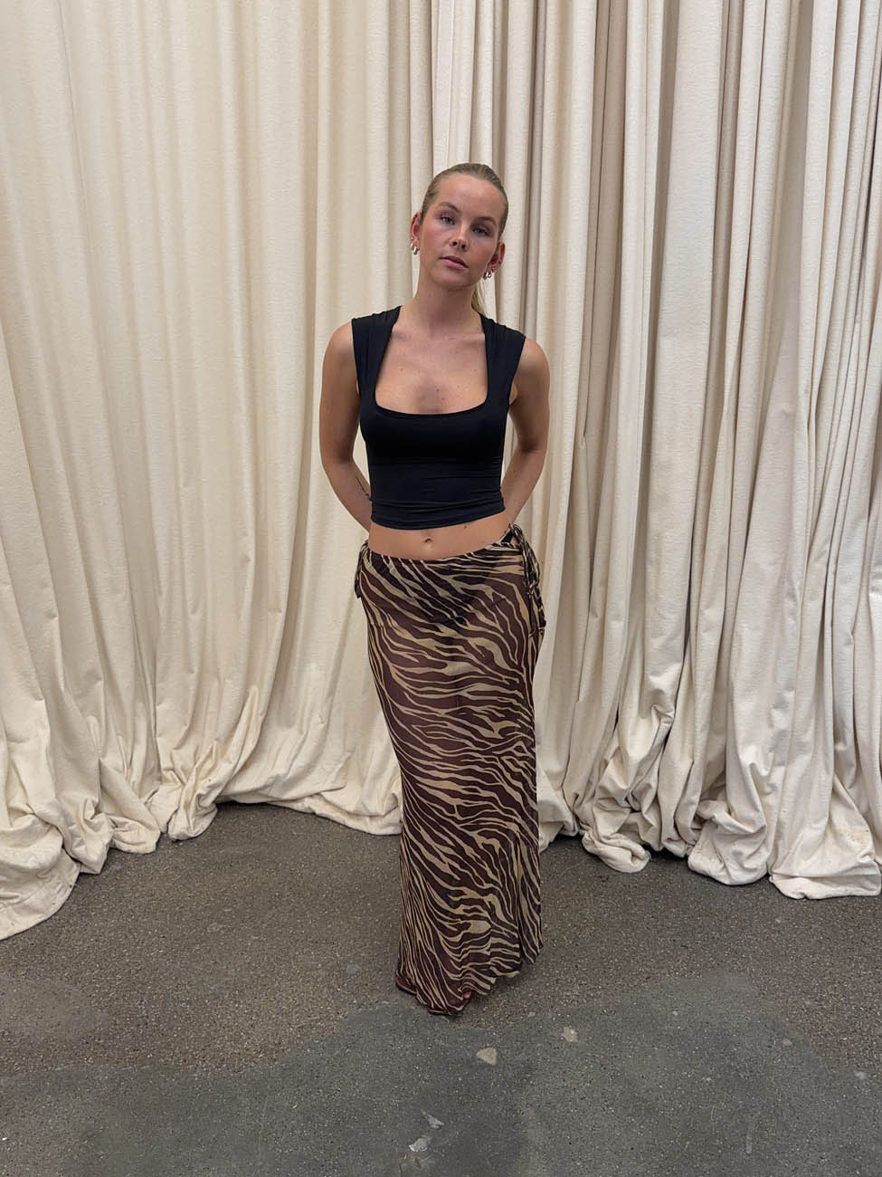 Azelma nederdel i mesh med zebraprint - Brun/beige