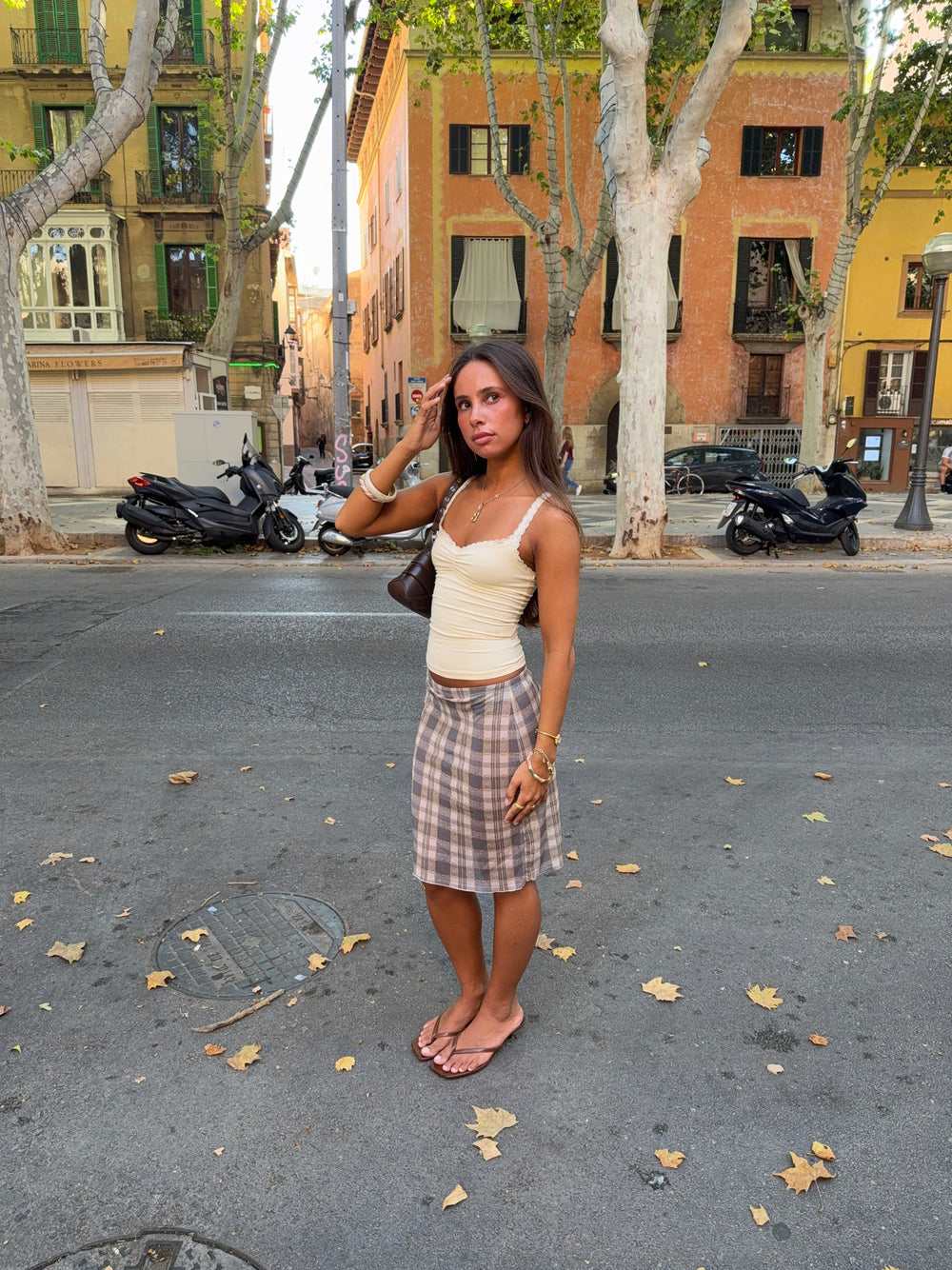 Daniella nederdel i mesh med tern - Blå/hvid