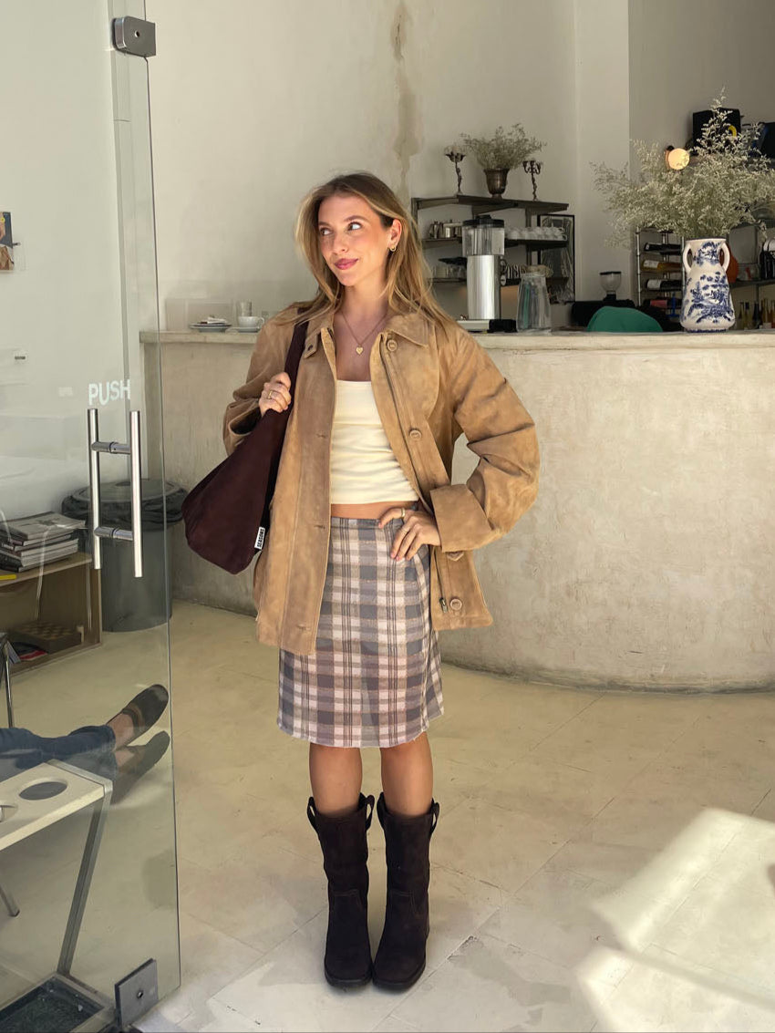 Daniella nederdel i mesh med tern - Blå/hvid