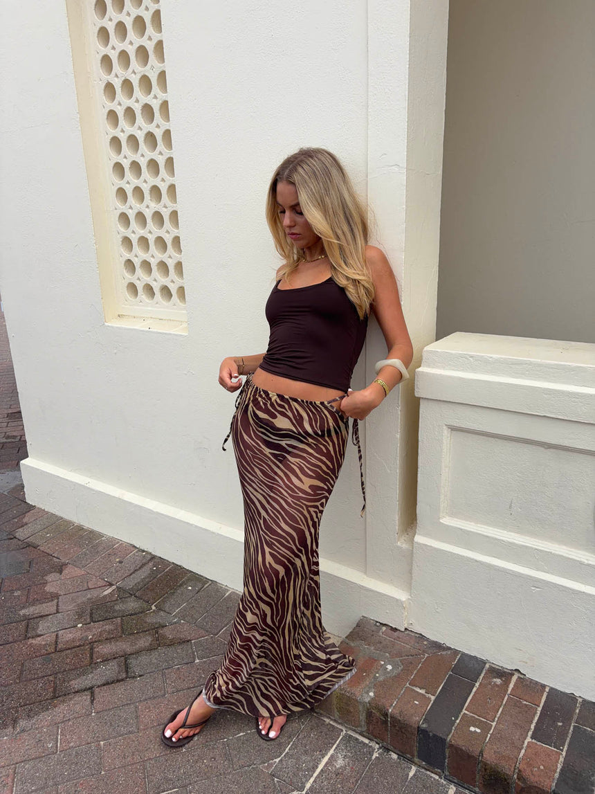 Azelma nederdel i mesh med zebraprint - Brun/beige