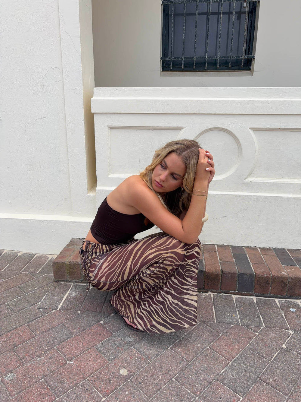 Azelma nederdel i mesh med zebraprint - Brun/beige