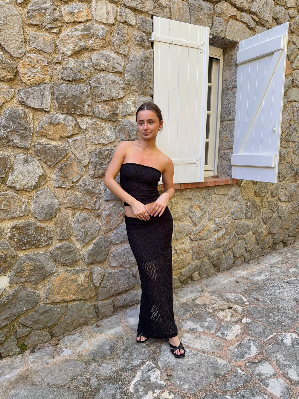 Fiorella nederdel med blonder - Sort